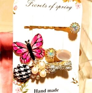 NWT Butterfly & Gems 3-pc Adorned Hair Clips/Pins!